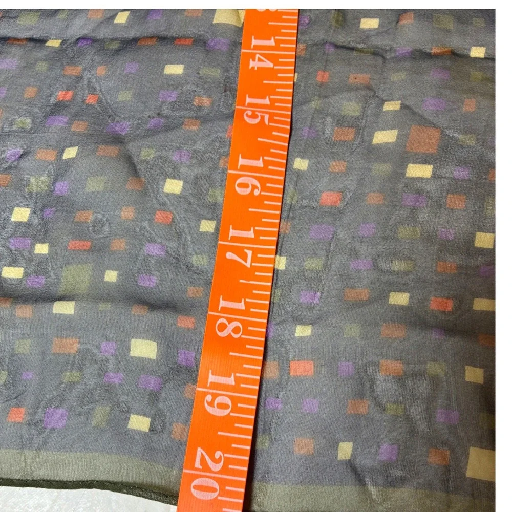 Talbots Silk Square Scarf Geometric Mosaic Print Navy Sheer Made Japan OS